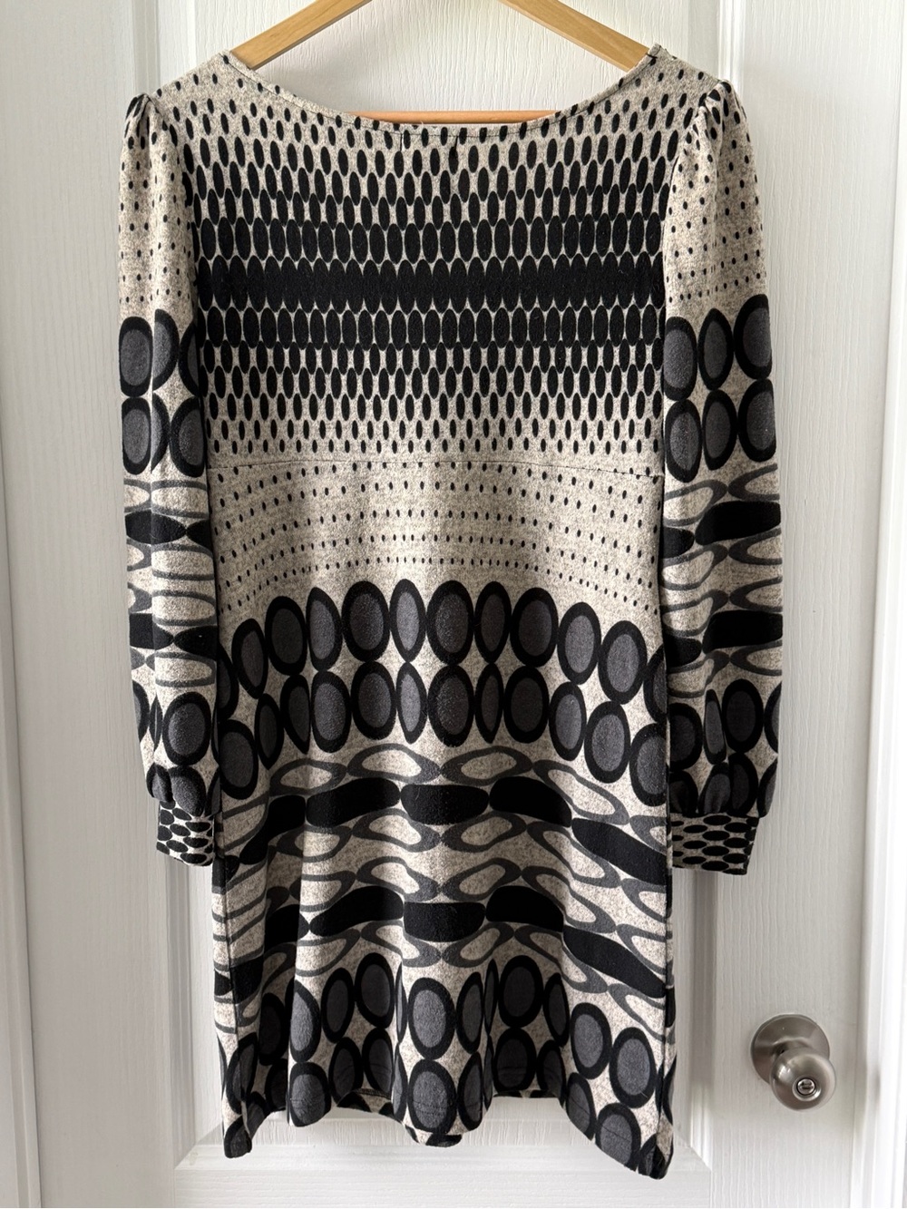 Funky People Geometric Mod Dress | Women’s Long Sleeve Mini Knit Dress Size M - Picture 2 of 6